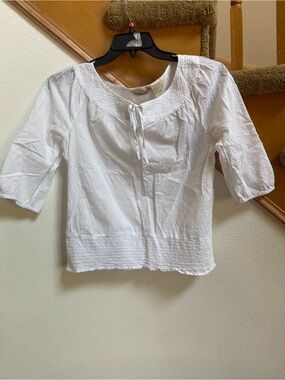 Ecologie White Cotton Peasant Blouse Dotted Texture never worn women's size S